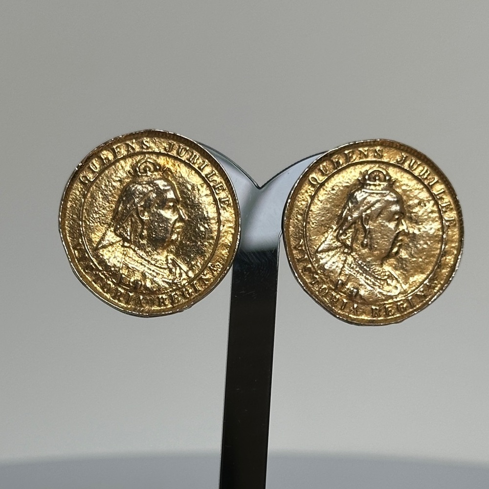 Queen Victoria Regina Gold Coin Stud Earrings